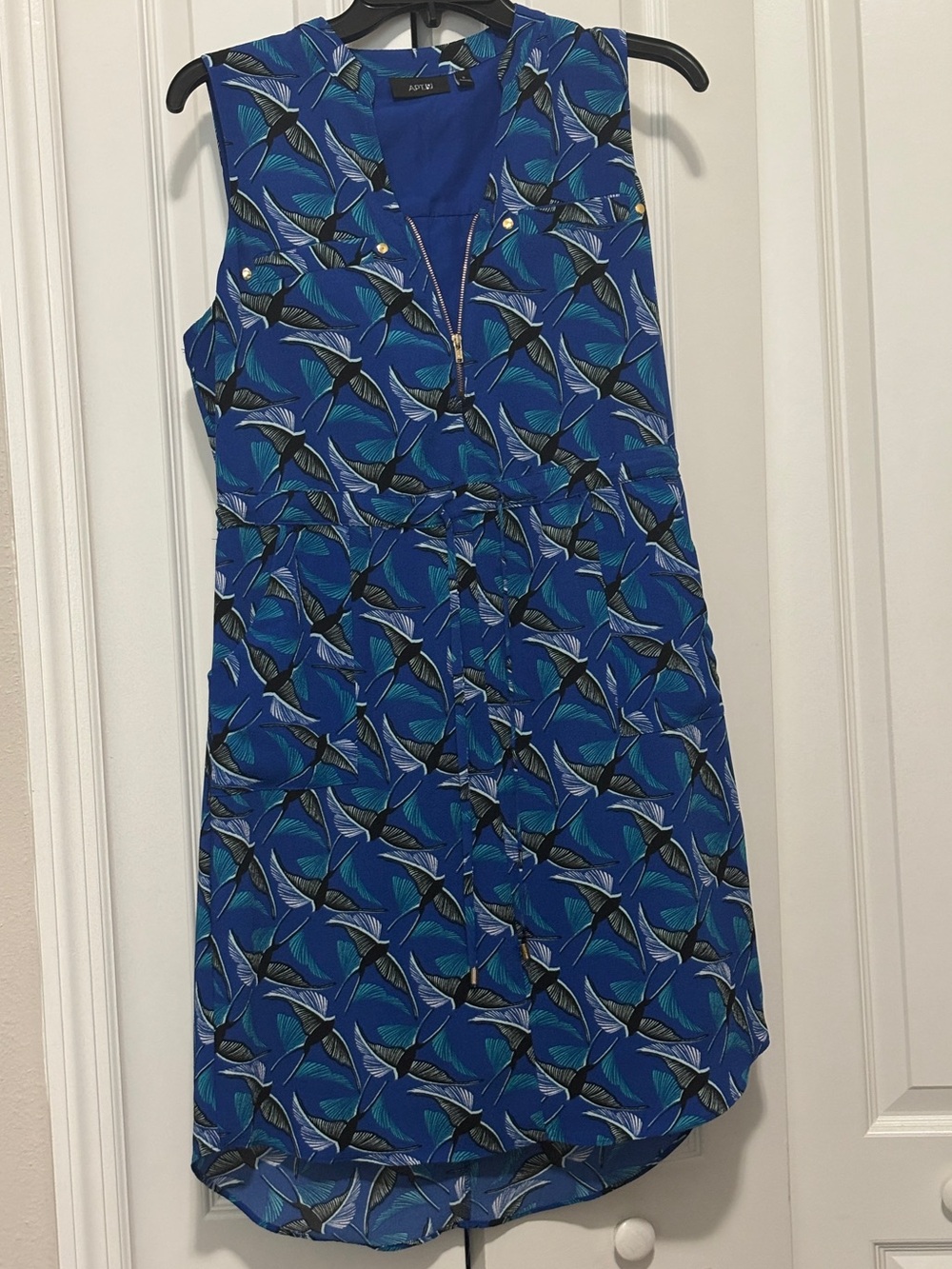 Apt. 9 Blue Printed Zip-Front Sleeveless Dress